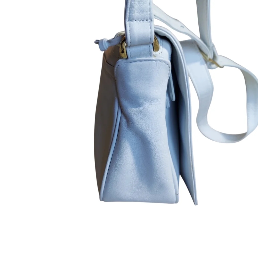 Vintage Ganson Minimalist White Leather Crossbody Bag with Adjustable Strap